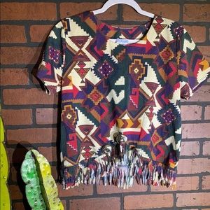 Backroad Blues Aztec Southwestern Fringe Shirt